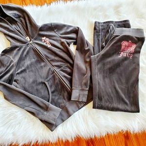 Juicy Couture Gray Velour Tracksuit Pink Graphic